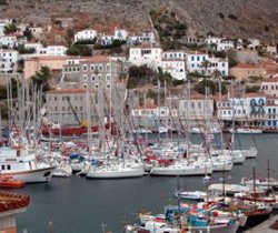 Yachts jostle for sapce in Hydra’s popular harbour