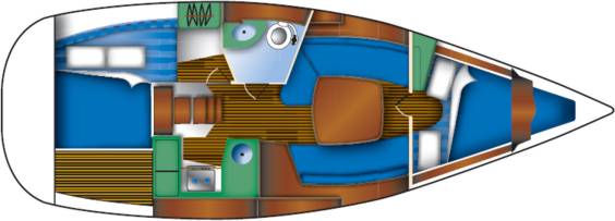 The Jeanneau Sun Odyssey 32i internal layout. Image courtesey & with permission of Chantiers Jeanneau S.A.