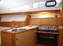The galley of the Jeanneau Sun Odyssey 33i sailing yacht. Image courtesey & with permission of Chantiers Jeanneau S.A.