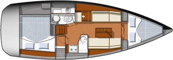 The Jeanneau Sun Odyssey 33i internal layout. Image courtesey & with permission of Chantiers Jeanneau S.A.