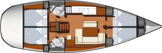 The Jeanneau Sun Odyssey 44i internal layout. Image courtesey & with permission of Chantiers Jeanneau S.A.