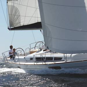 A Sun Odyssey 44i sailing yacht available for flotilla sailing holidays and bareboat charter from Greek Sails in Poros, Greece. Image courtesey & with permission of Chantiers Jeanneau S.A.