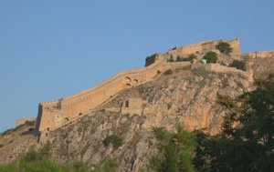 The stunning Venetian fortress of the Palamidi dominates above the city of Navplion, Greece