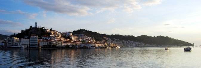 Poros, home to the Greek Sails flotilla & bareboat charter fleet, views from Límin Póros