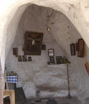A chapel build into a small rock cave above Monemvasia, Peloponnese, Greece