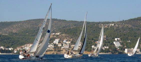 Yachts race ‘round the cans’ on the first day of the 2008 Greek Sails Round the Island race, Poros, Greece